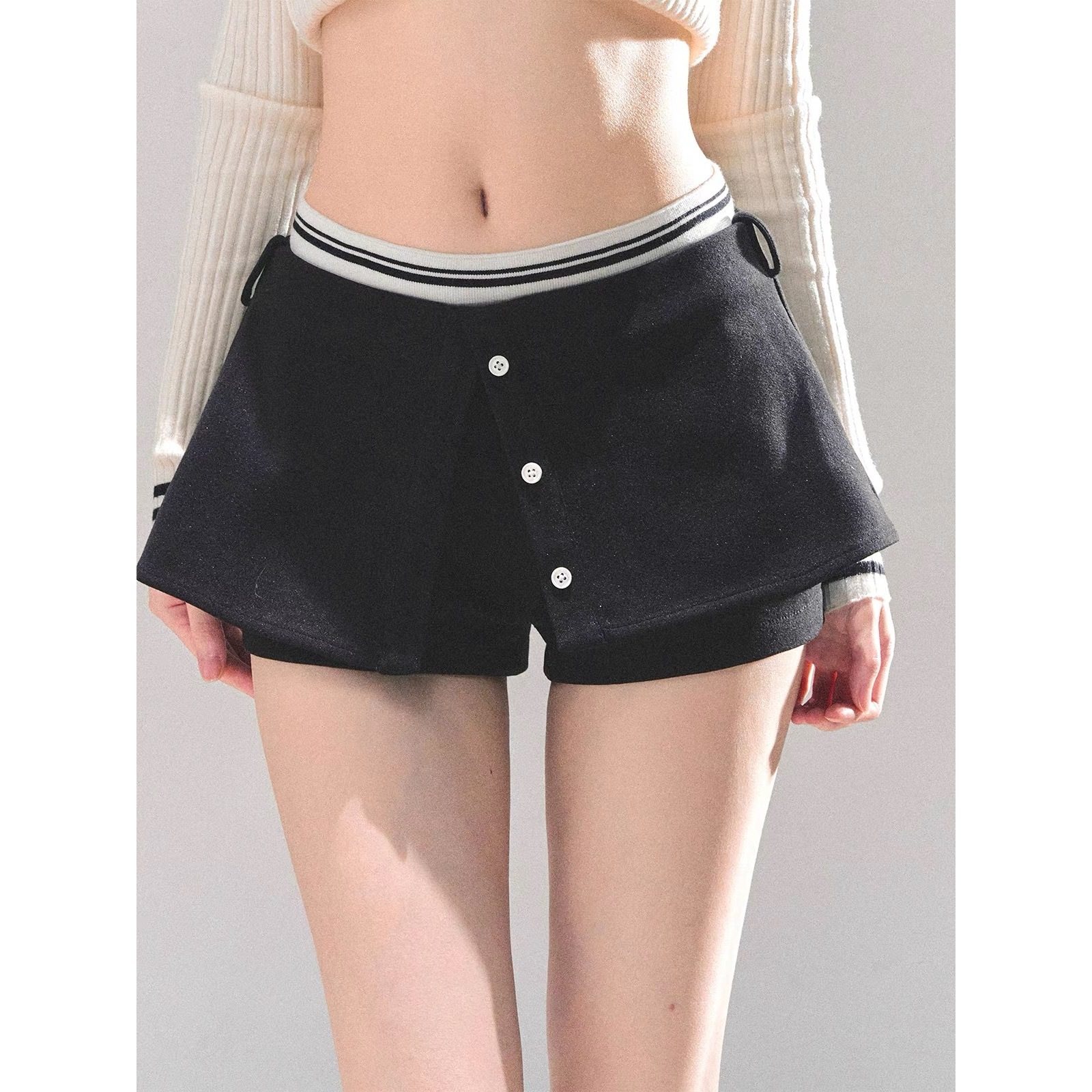 韩系减龄学院风低腰显瘦半身裙裤秋冬辣妹时尚设计感A字裙QD61303