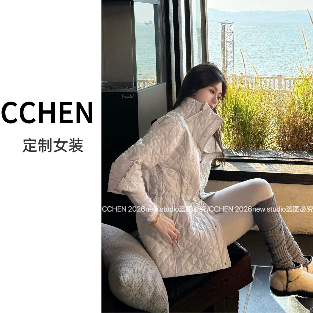 菱格高领棉服女秋冬新款抽绳收腰休闲夹克松弛感立领外套QD86252,女装/女士精品,棉衣/棉服,淘宝优惠券,粉丝福利购,淘宝优惠卷