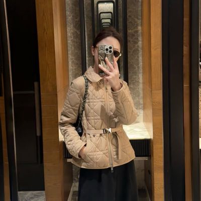 小香风菱格翻领棉服外套女2025年秋冬新款轻薄保暖棉衣QD2712