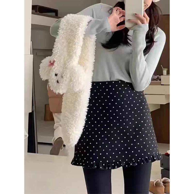 黑色波点毛呢花边半裙(隐形拉链，安全裤),女装/女士精品,半身裙,淘宝优惠券,粉丝福利购,淘宝优惠卷