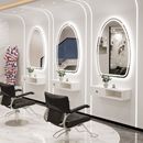 理发店镜台圆镜子理发店镜子柜子一体挂墙美发店带灯壁挂烫染镜子