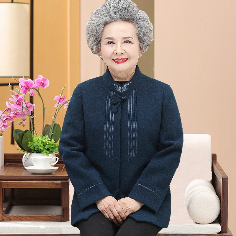 中老年人秋装女奶奶装毛呢外套70岁60老太太衣服妈妈秋冬装上衣80