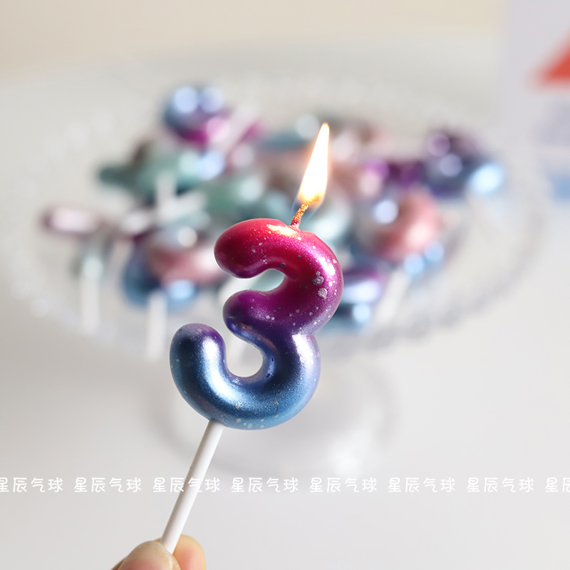 ins风星空银河渐层色数字蜡烛儿童1周岁场景布置生日蛋糕插件装饰