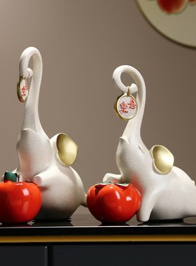 简约现代平安喜乐大象客厅玄关桌面酒柜摆件家居饰品乔迁新居礼品