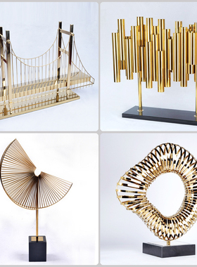 样板房大摆件现代简约家居客厅饰品电视柜轻奢创意软装金属装饰