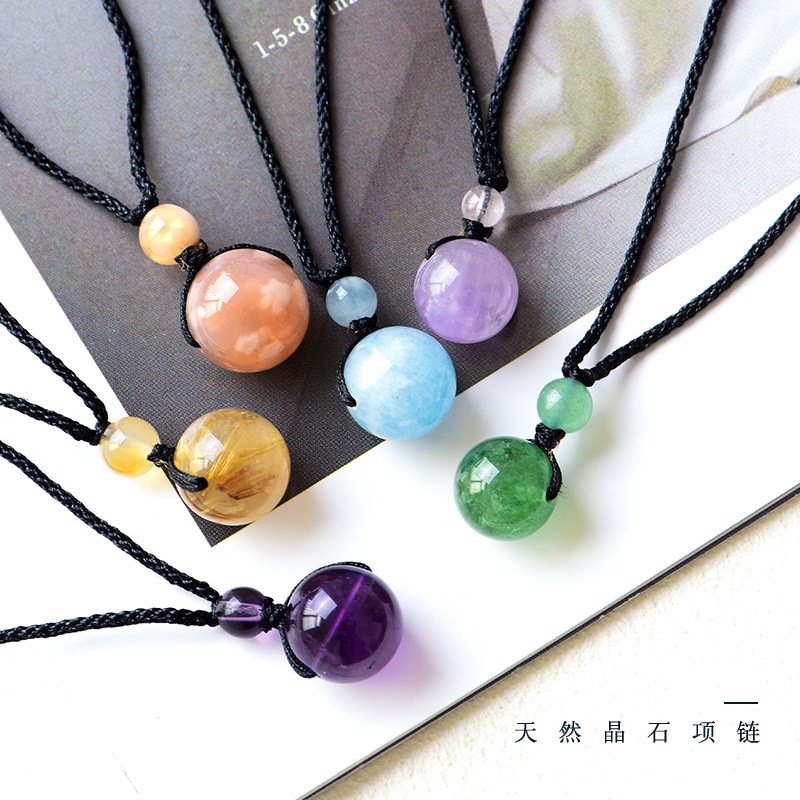 天然水晶项链女十二星座吊坠草莓粉绿紫水晶情侣守护生辰石转运珠