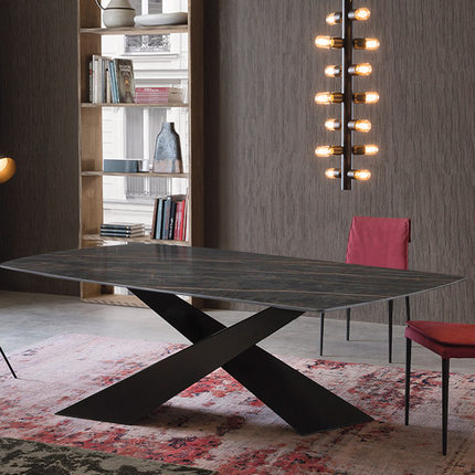网红意式岩板餐桌现代简约小户型家用轻奢设计师样板房长方形创意