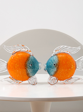 轻奢风琉璃鱼摆件家居饰品客厅酒柜玻璃装饰品高档玄关2023新款