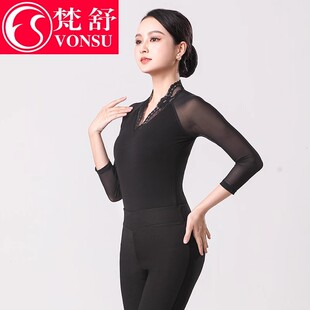梵舒形体训练练功服新款黑色连体上衣修身礼仪仪态优雅模特走修复