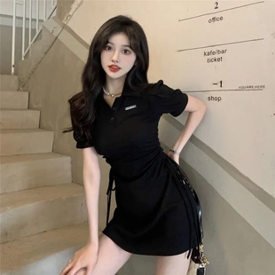 裙子 polo领连衣裙女夏季 2025新款 抽绳收腰修身 显瘦甜辣纯欲风短袖