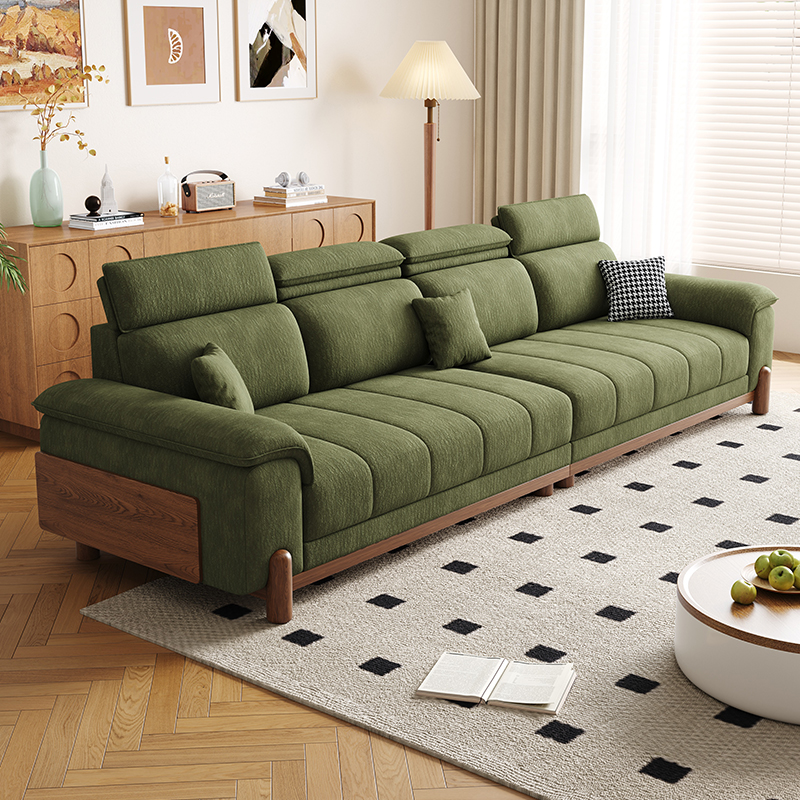 奶油风直排四人位客厅布艺沙发