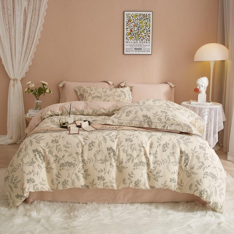 秋冬加厚纯棉磨毛四件套高级花卉风AB版1.8床全棉印花床单款四件
