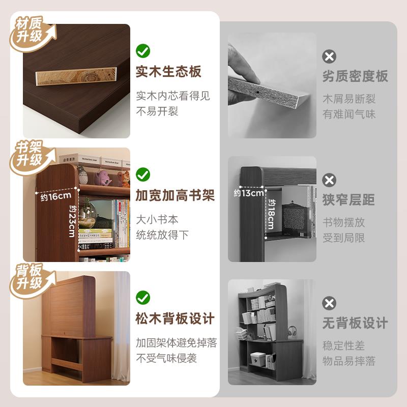 实木书桌学生家用学习写字台卧室书架一体桌子书柜靠墙成人电脑桌