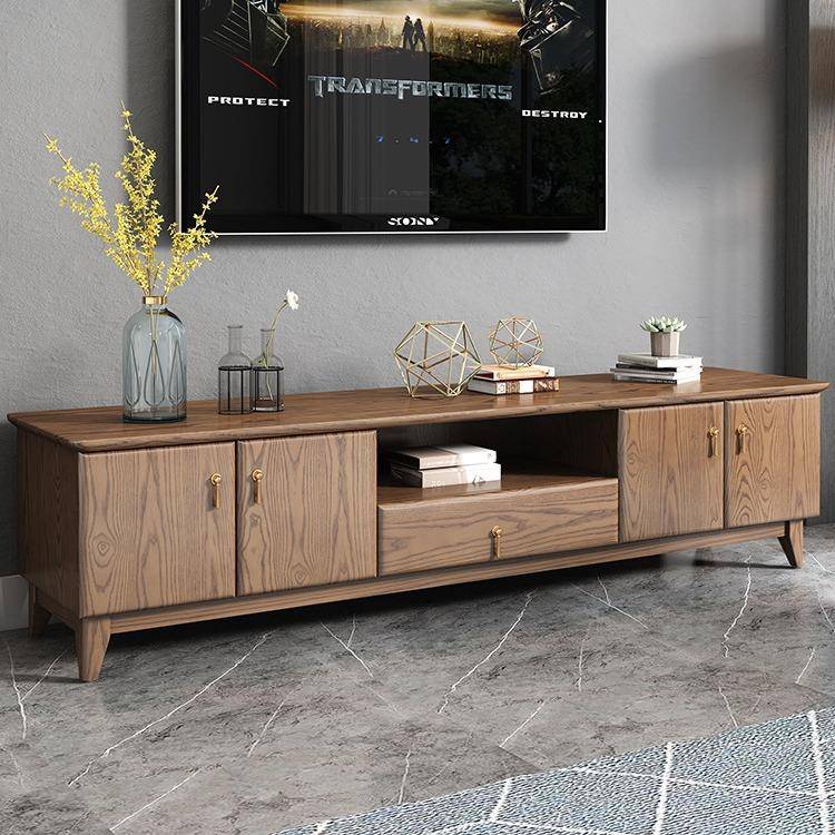 北欧实木电视柜茶几组合简约现代小户型白蜡木岩板胡桃色储物地柜