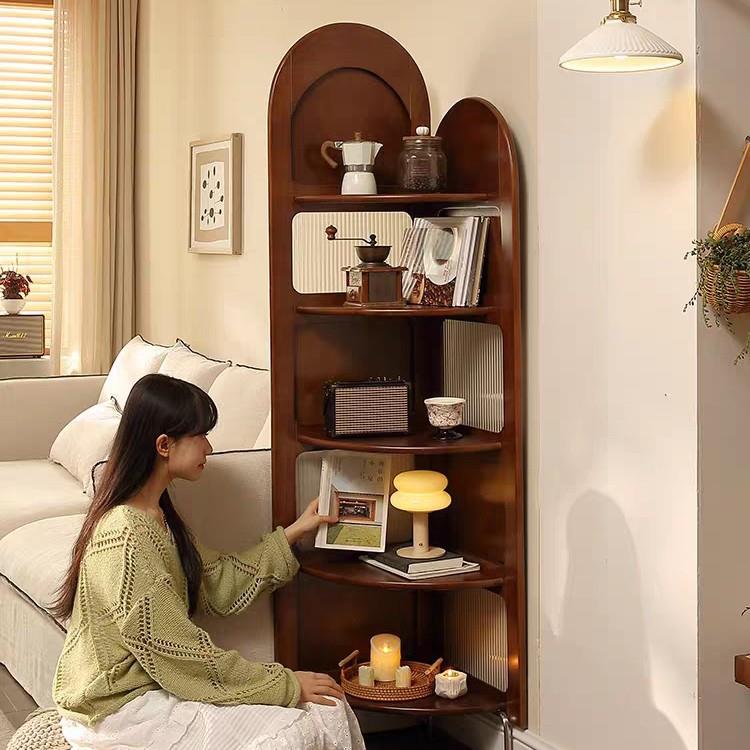 中古风转角柜子置物架沙发墙角法式屏风隔断书架多层实木装饰架