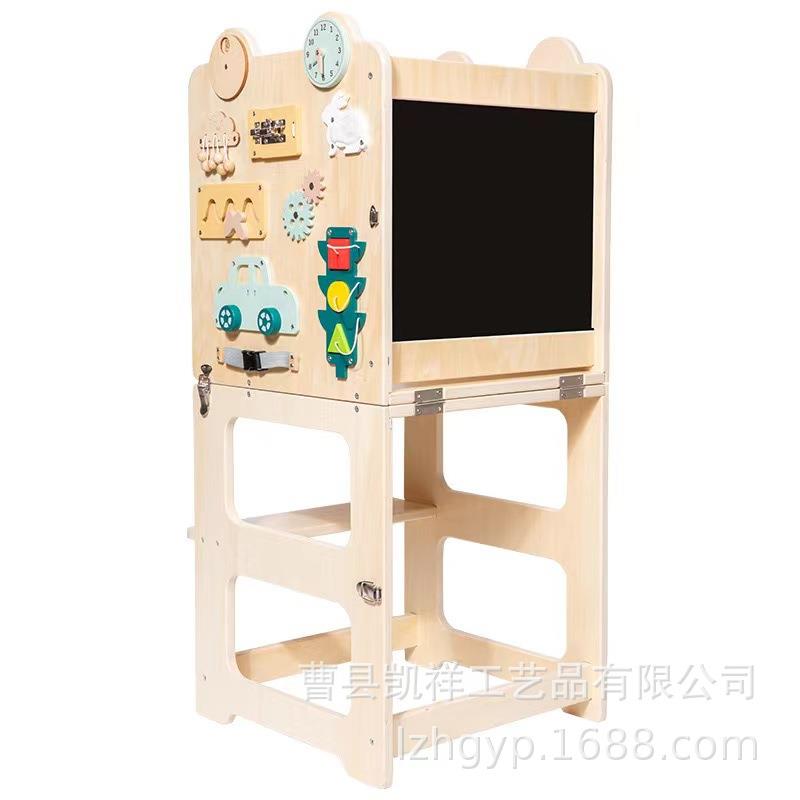 木质3合1儿童台阶凳幼儿厨房凳助手带黑板学习塔可折叠幼儿桌凳套