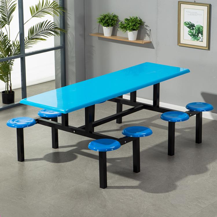 学校生食堂连体餐桌椅玻璃钢组合4人位6人8人员工厂玻璃钢餐桌椅