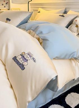 夏季冰丝四件套丝滑裸睡卡通儿童床单笠被套水洗真丝男孩床上用品