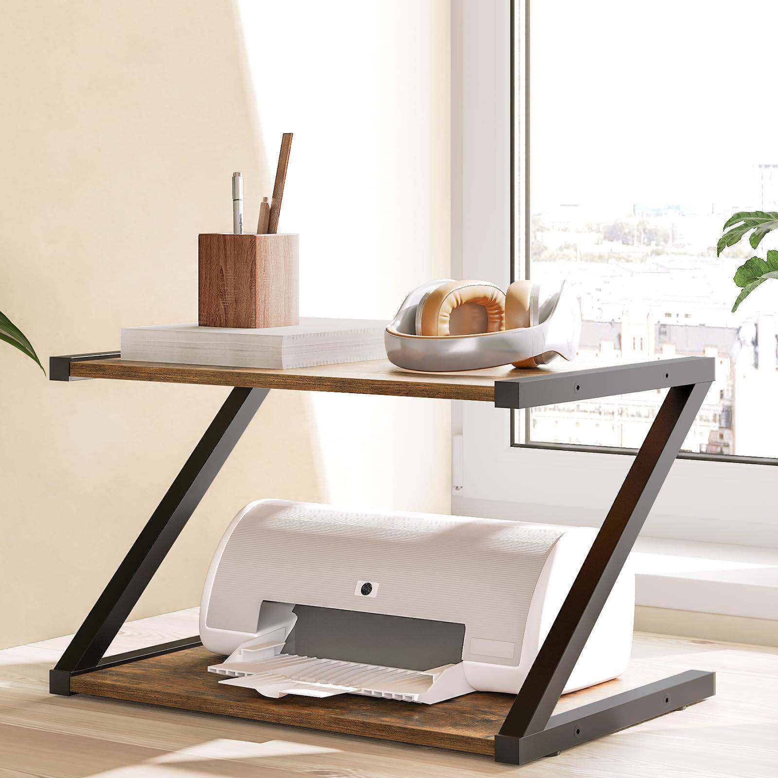 打印机支架,2层桌面打印机架,带防滑垫用于空间收纳架盆栽植物架