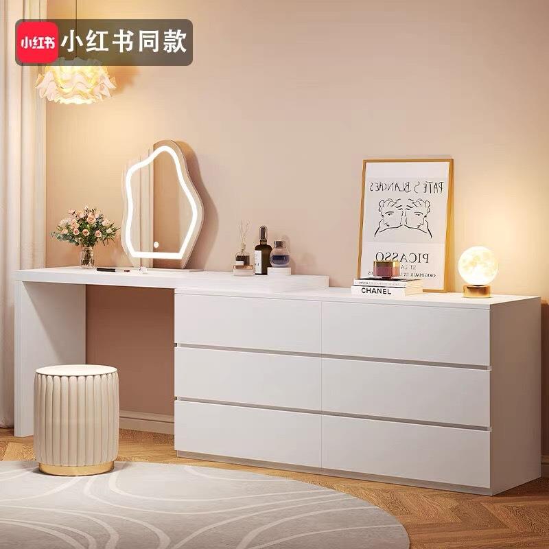 梳妆台卧室书桌斗柜一体收纳柜小户型轻奢床尾柜卧室可伸缩化妆桌