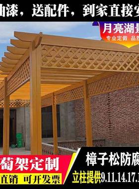 户外防腐木葡萄架庭院爬藤碳化木室外长廊爬藤防腐木走廊花架