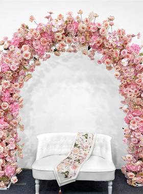 粉色花拱门婚庆道具装饰背景橱窗仿真花花拱门