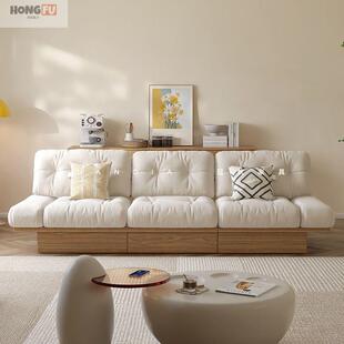 云朵布沙发小户型客厅实木风现代简约奶油风日式原木地台储物沙发