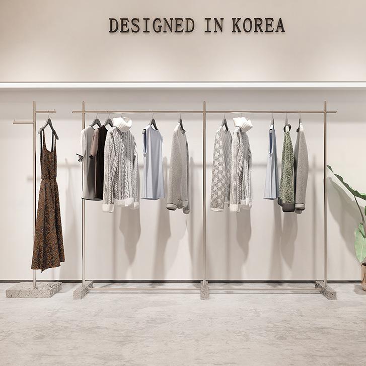 服装店展示架水波纹不锈钢衣服架落地式陈列挂衣货架女装中岛架子