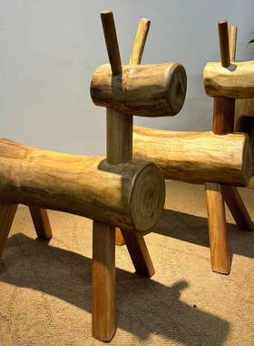 实木儿童木马摇摇马幼儿玩具休闲户外木马凳成人可坐游乐园骑骑马