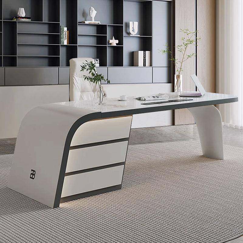 现代简约岩板书桌家用书房写字台电脑桌意式轻奢大气老板办公桌