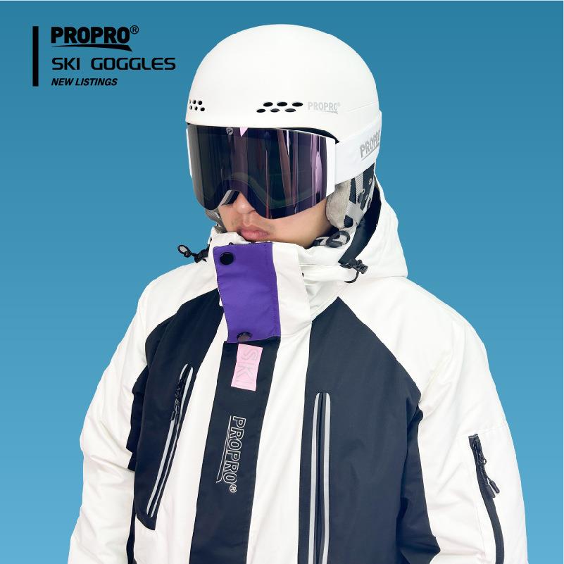 PROPRO新款雪镜双层防雾透气翻盖磁吸柱面镜可卡近视高清护目雪镜