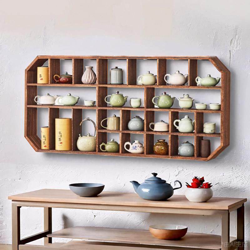 烧桐木实木中式壁挂式茶壶博古架茶杯置物架多宝阁茶室摆件收纳架