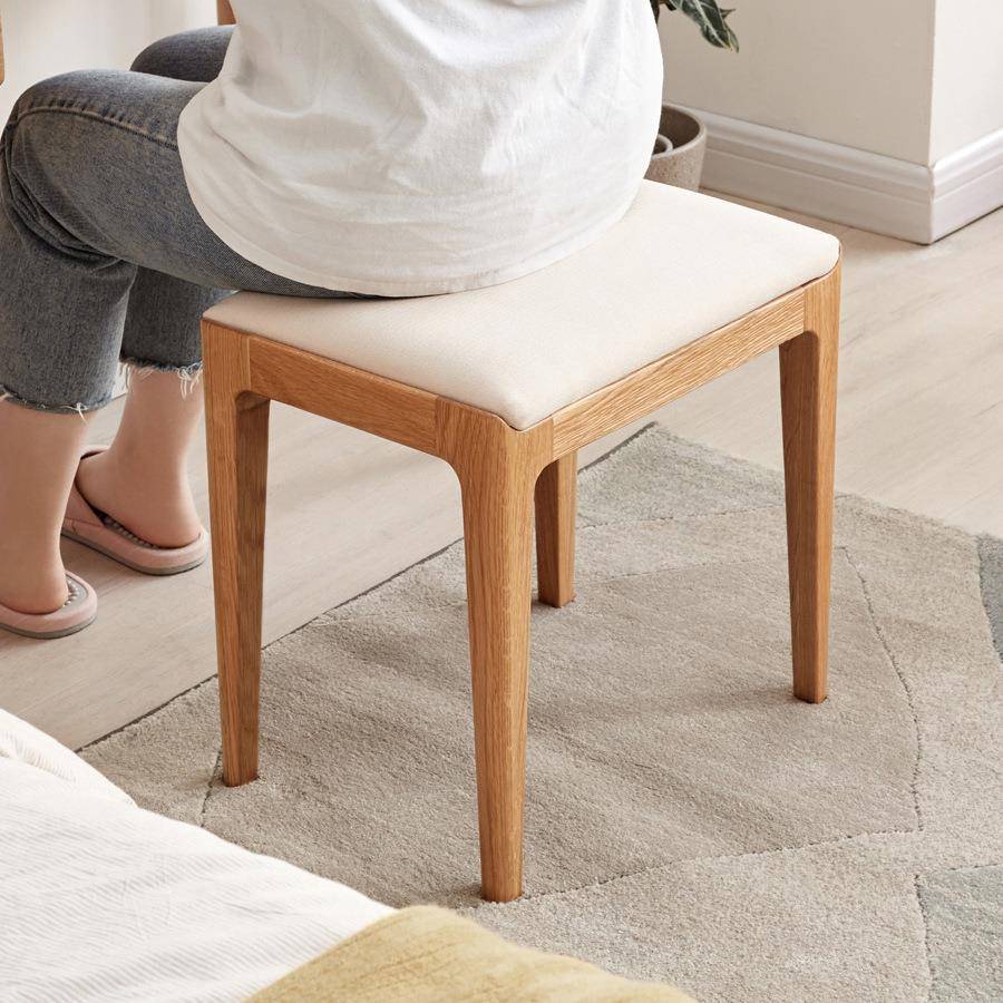 直销实木化妆凳现代简约橡木方凳北欧创意布艺梳妆台凳子家用