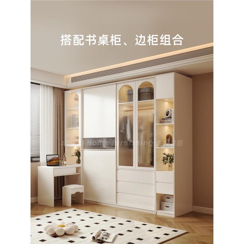 2024新款玻璃门转角衣柜带书桌子一体组合卧室家用推拉门衣柜拐角