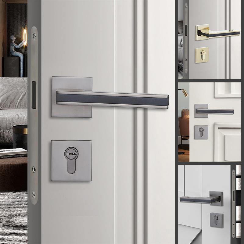 室内门锁静音通用型简约锌合金实木门分体式家用机械房间卧室门锁