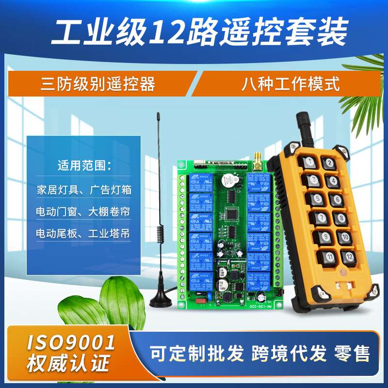 300m工业级DC12~48V AC380V12通道无线控制器桥式起重机系统接收