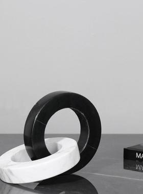 北欧现代简约轻奢电视柜大理石黑白圆茶几摆件办公室客厅装饰品