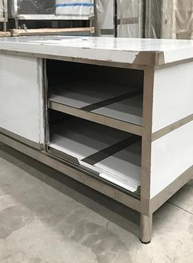 304不锈钢拉门工作台餐饮切菜台双层打荷台不锈钢储物移门料理台