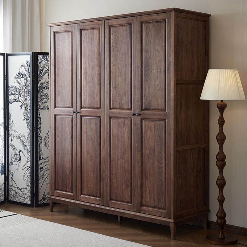 北美黑胡桃木全实木四门衣柜美式复古主卧室家用对开门衣橱储物柜