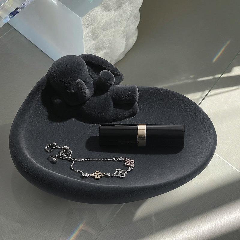 轻奢植绒小飞象钥匙收纳摆件客厅桌面首饰盘入户玄关家居装饰品