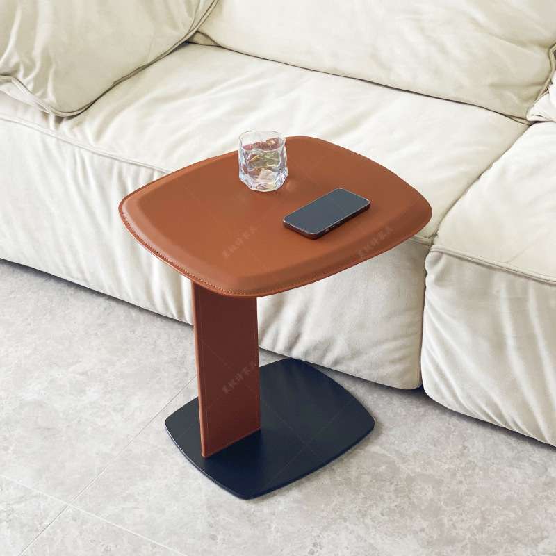 马鞍皮角几意式轻奢现代极简小茶几沙发超薄悬浮嵌入式移动小边几