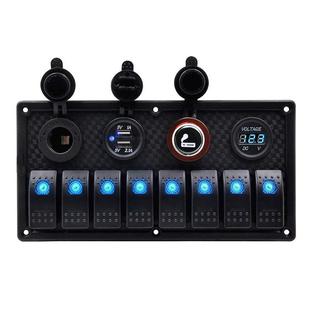 汽车热销车载改装8孔组合开关面板船型双usb电压表点烟器蓝色LED