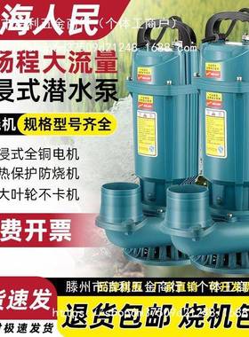 上海人民220V潜水泵3寸4寸清水泵农用灌溉家用大流量高扬程抽水泵