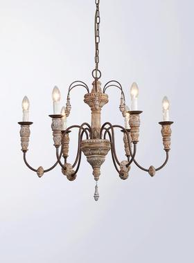 创意美式乡村法式复古木艺吊灯简约客厅餐厅卧室楼梯间复式楼吊灯