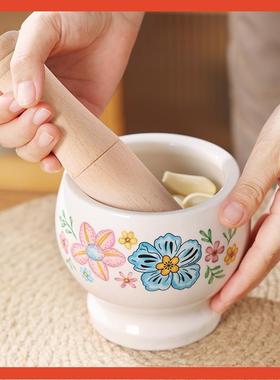∞陶瓷捣蒜器石臼手动蒜臼子家用捣碎罐手压蒜蓉倒蒜泥器