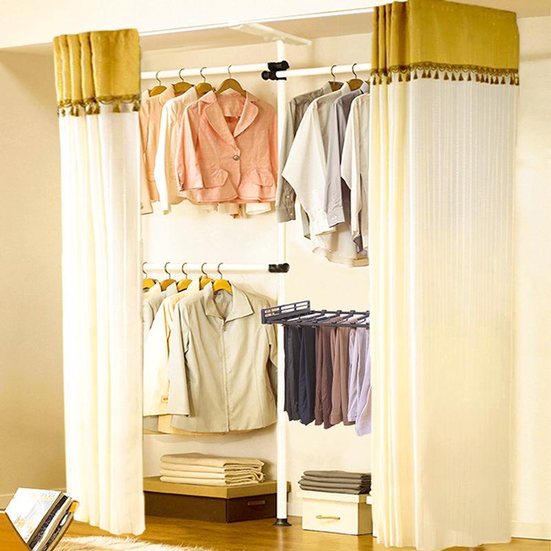 顶天立地组合衣架室内宿舍简易布衣柜防尘可伸缩卧室落地挂衣架