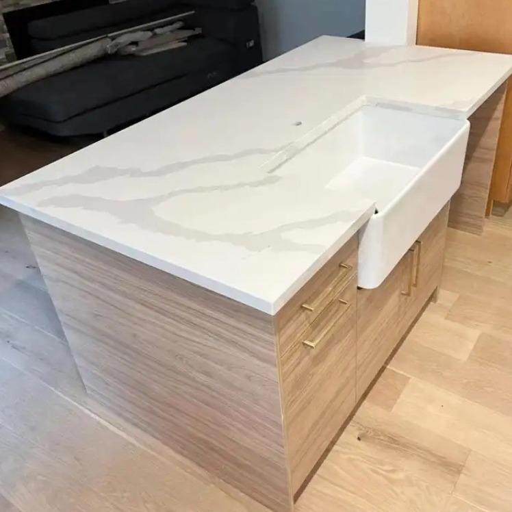 无硅白色成品台面人造石烘培台石英石橱柜台面大理石纹窗台楼梯