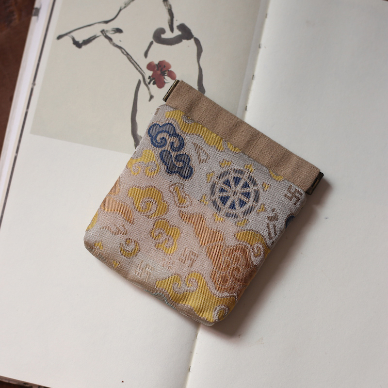 弹簧片口金零钱夹织锦缎和风文玩袋首饰收纳礼品包复古布艺刺绣钱
