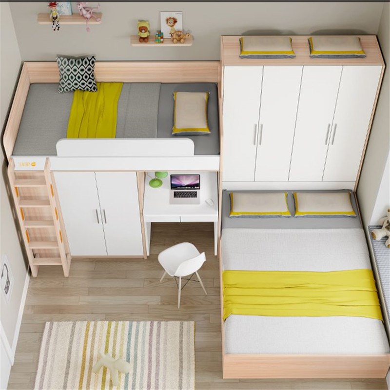 交错式高低床子母床小户型多功能组合床榻榻米床柜一体带书桌定制