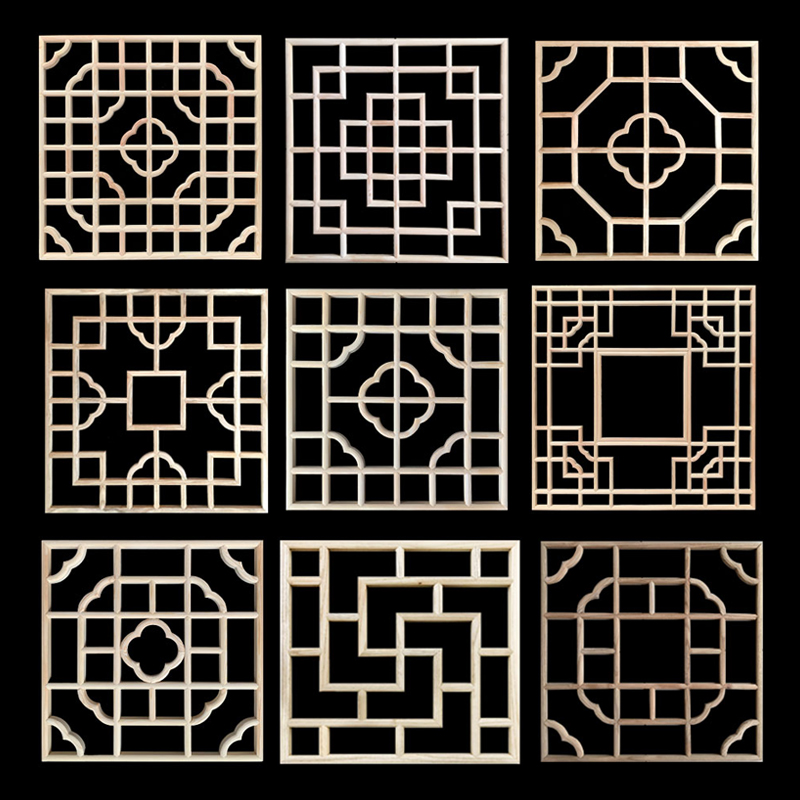 东阳木雕中式实木花格仿古门窗背景墙隔断玄关木格栅屏风悬吊式天